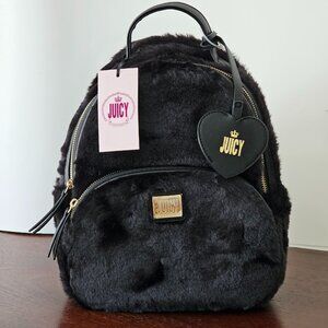 Juicy By Juicy Couture  Luxadelic Faux Fur Black Mini Backpack 11" NEW